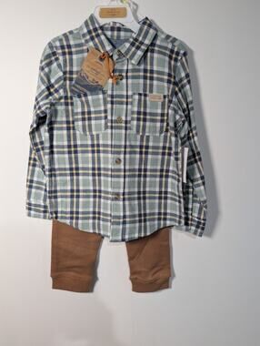 Weatherproof Shirt New Plaid Boy's Size 4T Flannel Sweatpants Jogger Outfit NWT